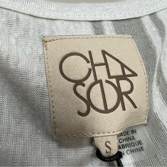 Chaser Small Linen Blend Gray White Stripe Short Sleeve Shirt NWT P1 - Picture 6 of 6